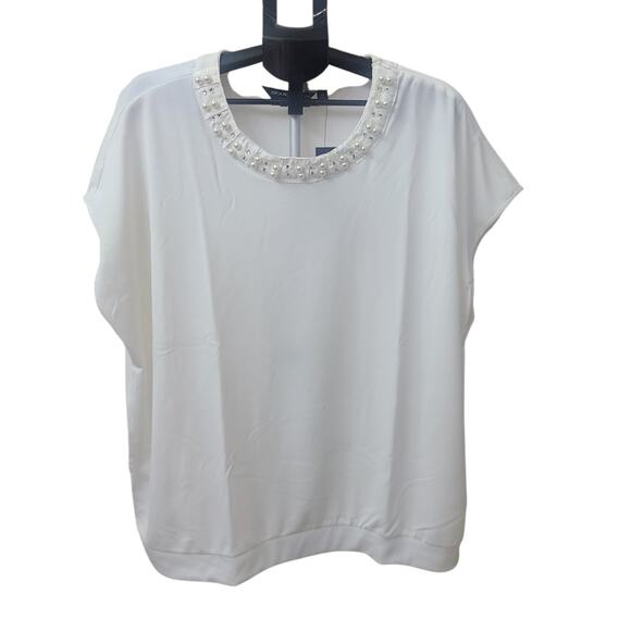 White Short Sleeve Blouse 2XL Embellished Elegant & Comfort - Picture 2 of 7